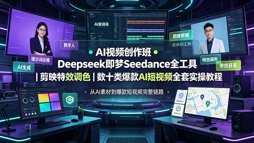(19454期)AI视频创作班◆Deepseek即梦Seedance全工具|剪映特效调色|数十类爆款AI短视频全套实操教程-齐力副业