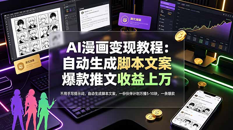 (19170期)AI漫画变现教程:不用手写提示词,自动生成脚本文案,一份伙伴计划万播5-10块,一条爆款推文收益上万-齐力副业