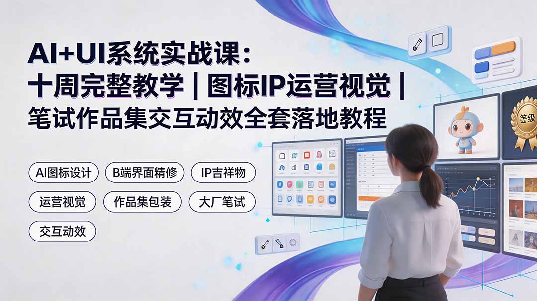 (19378期)AI+UI系统实战课:十周完整教学|图标IP运营视觉|笔试作品集交互动效全套落地教程-齐力副业