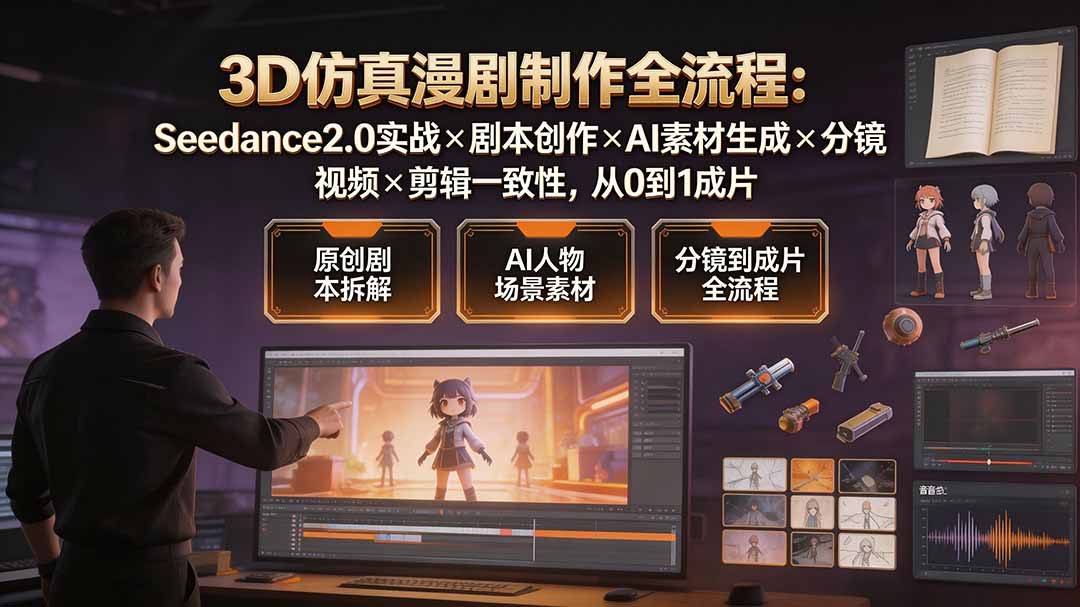 (19341期)3D仿真漫剧制作全流程:Seedance2.0实战×剧本创作×AI素材生成×分镜视频×剪辑一致性,从0到1成片-齐力副业