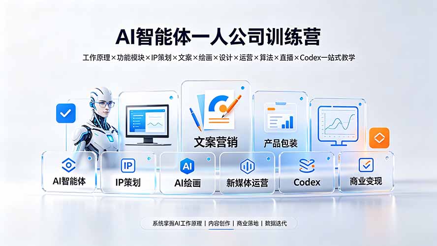 （19502期）AI智能体一人公司训练营：工作原理×功能模块×IP策划×文案×绘画×设计×运营×算法×直播×Codex一站式教学-齐力副业