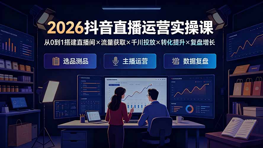 (19343期)2026抖音直播运营实操课:从0到1搭建直播间×流量获取×千川投放×转化提升×复盘增长,系统掌握完整闭环-齐力副业