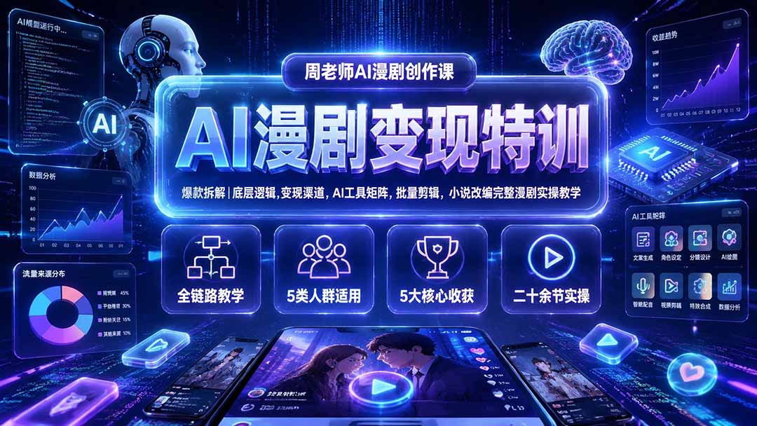 (19633期)AI漫剧变现特训★爆款拆解|底层逻辑,变现渠道,AI工具矩阵,批量剪辑,小说改编完整漫剧实操教学-齐力副业