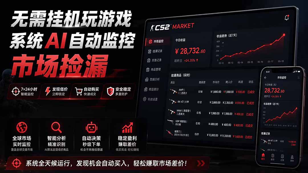 (19555期)系统AI自动监控市场捡漏,不用玩游戏|只需要一部手机|支持任何形式数据验证-齐力副业