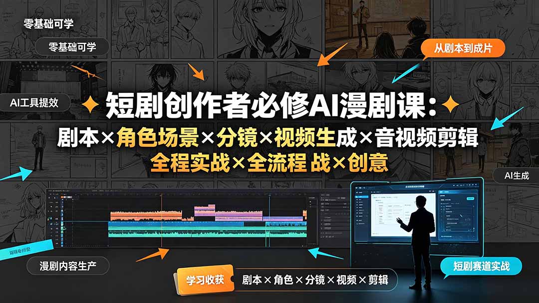 (19459期)短剧创作者必修AI漫剧课:剧本×角色场景×分镜×视频生成×音视频剪辑×全流程实战×创意短片拆解-齐力副业
