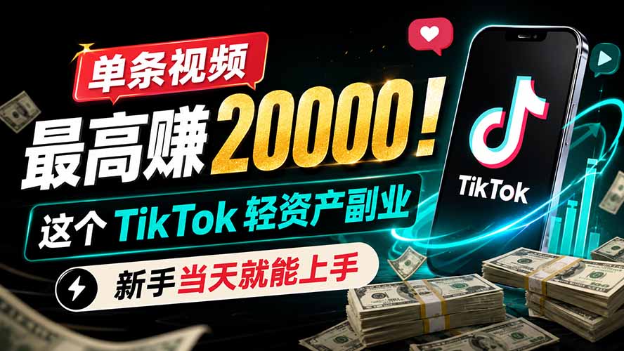 (19457期)单条视频最高赚 20000!这个 TikTok 轻资产副业,新手当天就能上手-齐力副业