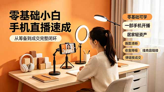 (19231期)零基础小白手机直播速成,从筹备到成交完整闭环,适配苹果安卓系统,解决杂音卡顿留人难问题-齐力副业