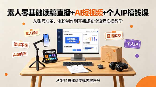 (19232期)素人零基础读稿直播+AI短视频+个人IP搞钱课,从账号准备、涨粉制作到开播成交全流程实操教学-齐力副业