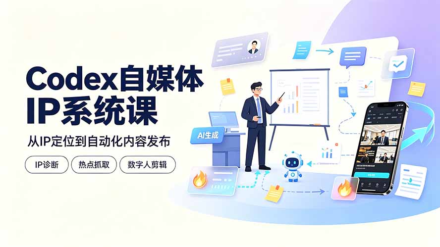 (19258期)Codex自媒体IP系统课:IP诊断/热点抓取/IP蒸馏 Skill,爆款复刻数字人多平台自动发布教程-齐力副业