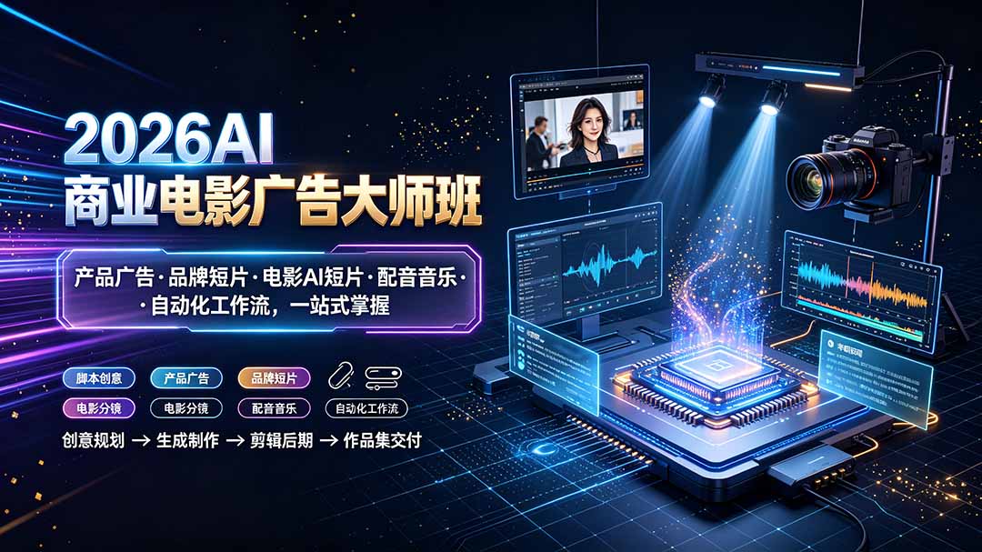 (19303期)2026AI商业电影广告大师班:产品广告·品牌短片·电影AI短片·配音音乐·自动化工作流,一站式掌握插图1 (19303期)2026AI商业电影广告大师班:产品广告·品牌短片·电影AI短片·配音音乐·自动化工作流,一站式掌握插图1