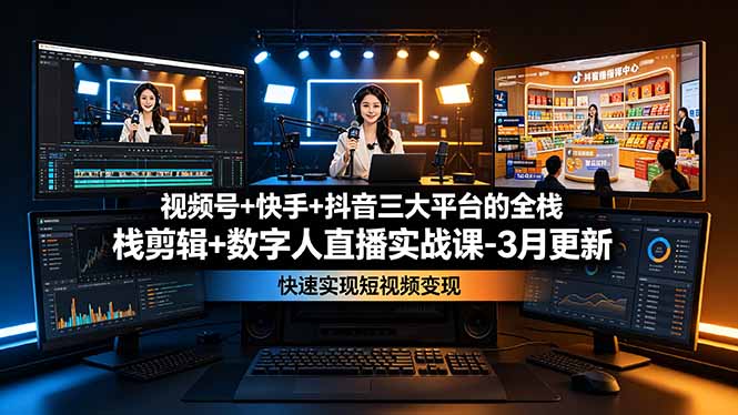 (19146期)视频号+快手+抖音三大平台的全栈剪辑+数字人直播实战课-3月更新:快速实现短视频变现-齐力副业