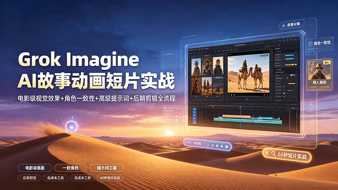 （19305期）Grok Imagine AI故事动画短片实战：电影级视觉效果+角色一致性+高级提示词+后期剪辑全流程-齐力副业