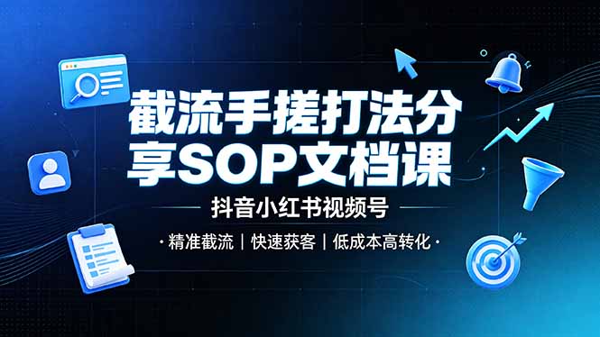 （19202期）截流手搓打法分享SOP文档课，抖音小红书视频号丨精准截流，快速获客，低成本高转化-齐力副业