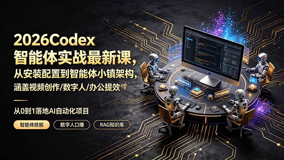 (19237期)2026Codex智能体实战最新课,从安装配置到智能体小镇架构,涵盖视频创作/数字人/办公提效全技能-齐力副业