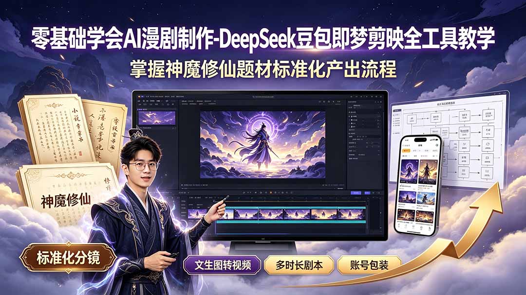(19263期)零基础学会AI漫剧制作-DeepSeek豆包即梦剪映全工具教学,掌握神魔修仙题材标准化产出流程-齐力副业