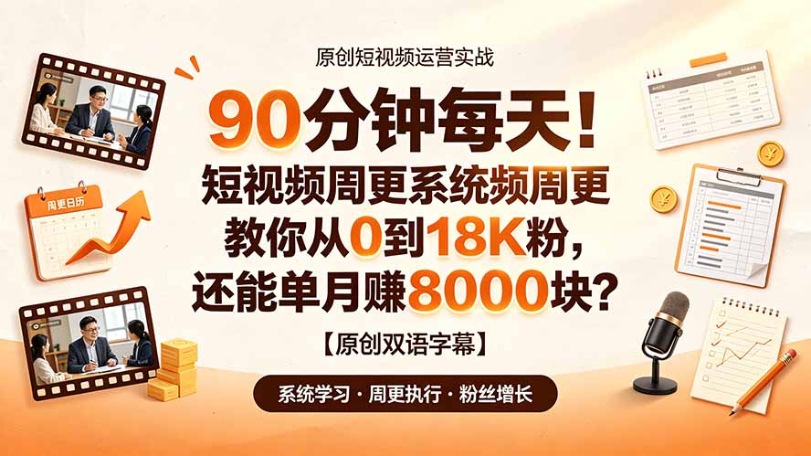 (19265期)90 分钟每天!短视频周更系统教你从 0 到 18K 粉,还能单月赚 8000 块?【原创双语字幕】-齐力副业