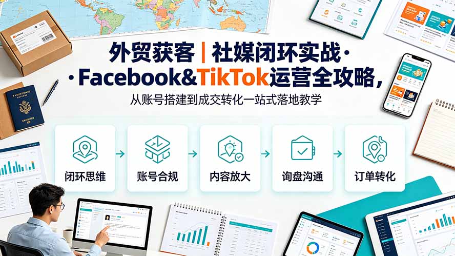 (19526期)外贸获客|社媒闭环实战·Facebook&TikTok运营全攻略,从账号搭建到成交转化一站式落地教学-齐力副业