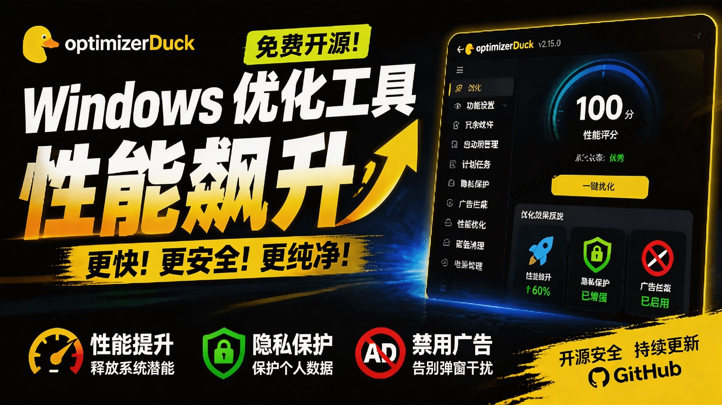 （19639期）让Windows更纯净、透明、强大的优化工具！免费开源，主打性能提升、功能设置与磁盘清理 OptimizerDuck插图1