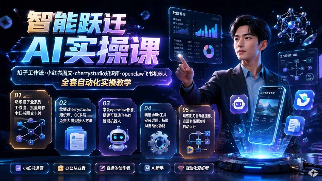 (19652期)智能跃迁 AI实操课|扣子工作流小红书图文搭建,cherrystudio知识库openclaw飞书机器人全套自动化实操教学-齐力副业