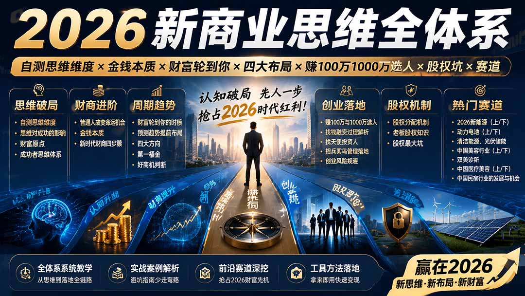(19696期)2026新商业思维全体系:自测思维维度×金钱本质×财富轮到你×四大布局×赚100万1000万选人×股权坑×赛道插图1 (19696期)2026新商业思维全体系:自测思维维度×金钱本质×财富轮到你×四大布局×赚100万1000万选人×股权坑×赛道插图1
