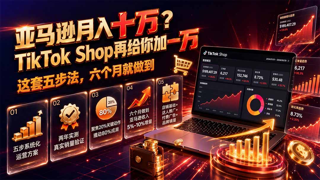 (19643期)亚马逊月入十万?TikTok Shop再给你加一万——这套五步法,六个月就做到【原创双语字幕】-齐力副业