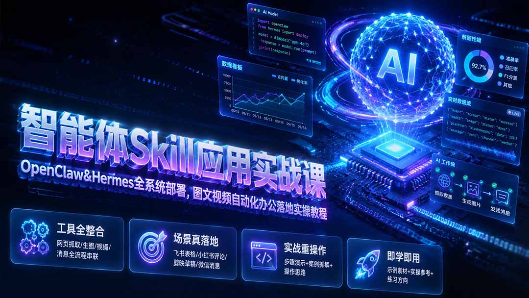 (19645期)智能体Skill应用实战课:OpenClaw&Hermes全系统部署,图文视频自动化办公落地实操教程-齐力副业
